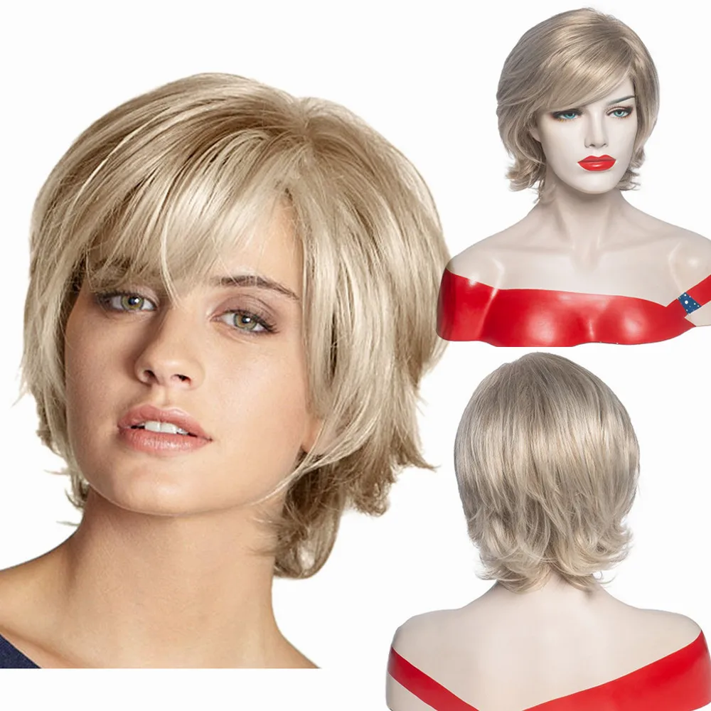 

Светлый синтетический парик с стрижкой пикси для женщин, короткая пушистая челка, термостойкие натуральные прямые многослойные волосы, повседневная одежда