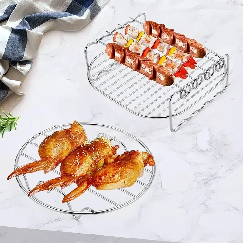 Stainless Steel Grill 6/7/8 Inch Air Fryer Steam Grill with Grill Net Mini Round Grill Grilled Fish Rack Air Fryer Accessories