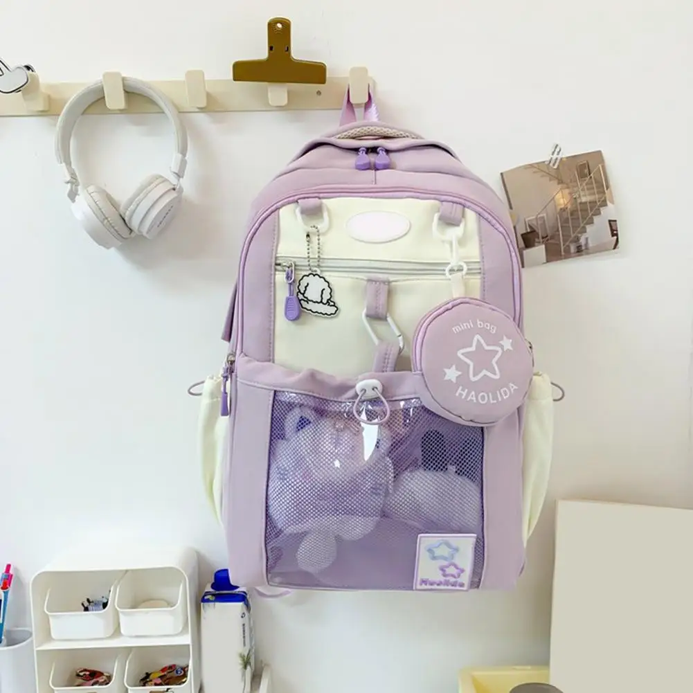Stylish Campus Backpack Girls Laptop Backpack with Transparent Front Pocket Waterproof Capacity School Bag Comfortable Padded