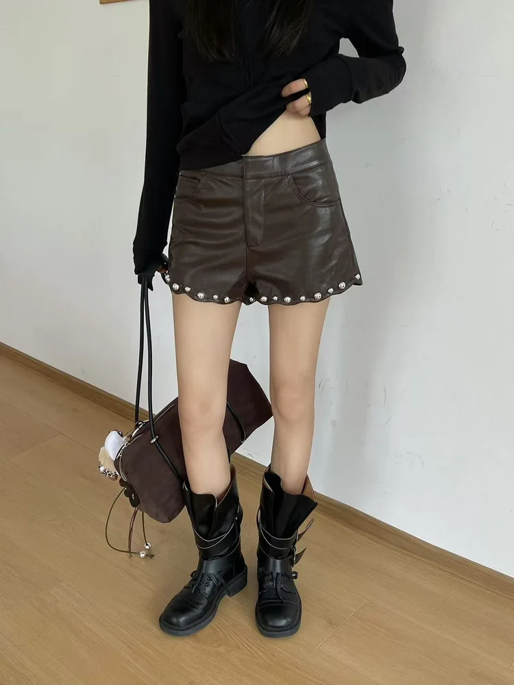 

Tagkita Women's PU Leather orts Heavy Embellied Belted Bla Slim Fit ort Pants for Autumn Faionable And Sexy