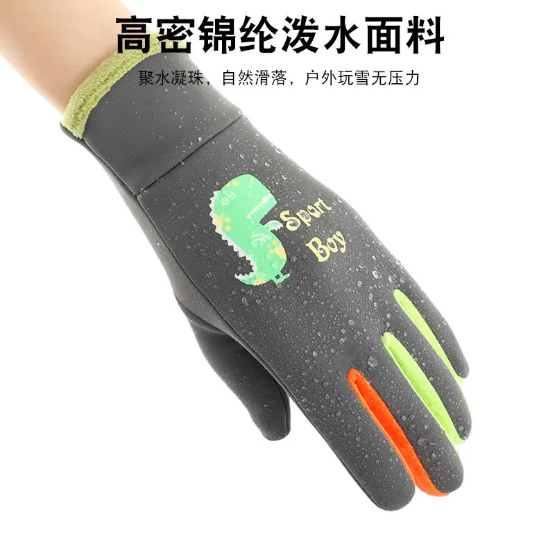 Children\'s Gloves Cartoon Fluorescence Outdoor Cycling Dinosaur Sports Warm Winter Ski Windproof Waterproof Gloves Boys Girls