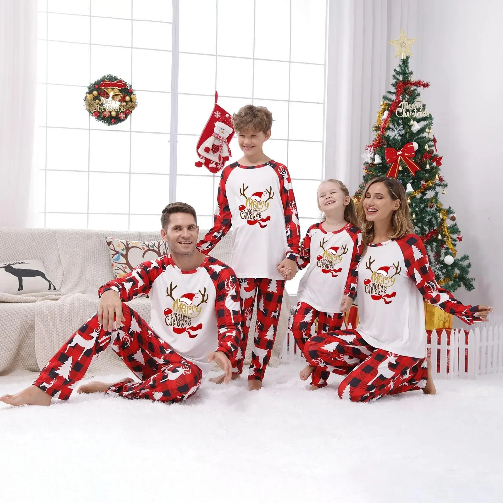 Christmas Family Pajamas Santa Trees Printed Mother Daughter Matching Clothes Casual Soft Sleepwear Xmas Family Look Clothing