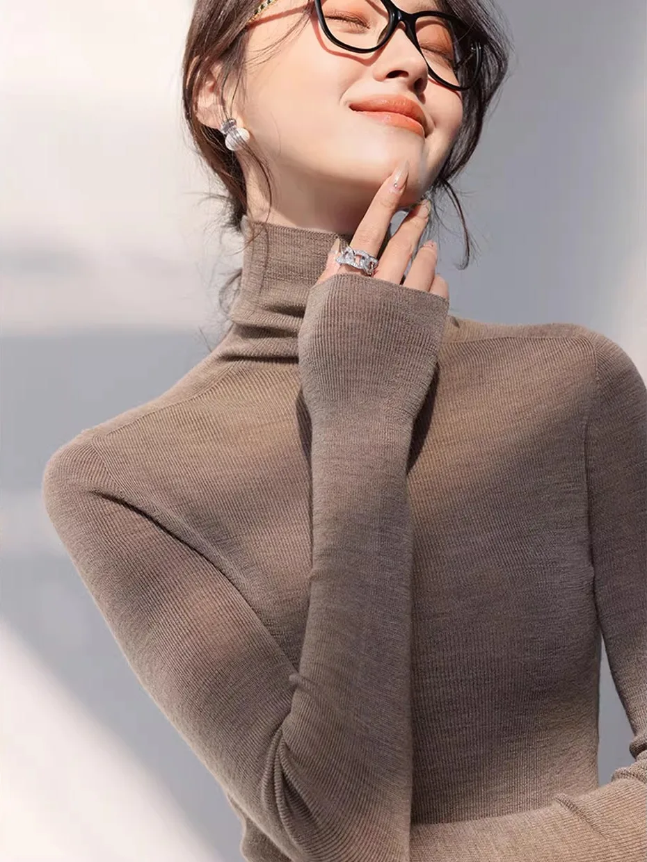 Soft Cozy Thick High Collar Women's Base Shirt Korean Style Long Sleeve Knitted Sweater Inner Wear Autumn Winter New Arrival