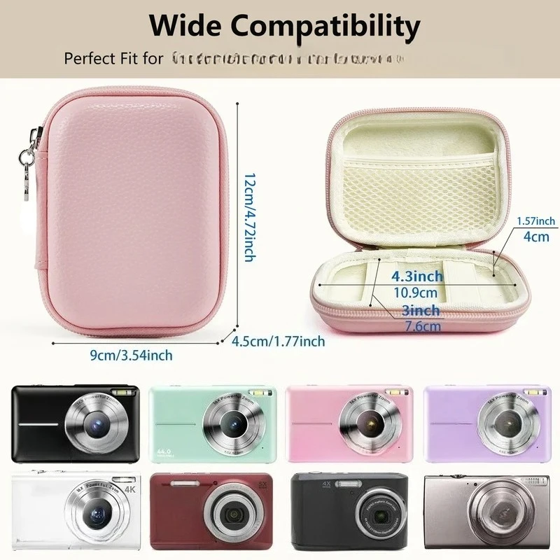 Digital Camera Case Bag Small Travel Compact Camera Holder with Mesh Pocket for Accessories SD Card (Pink)