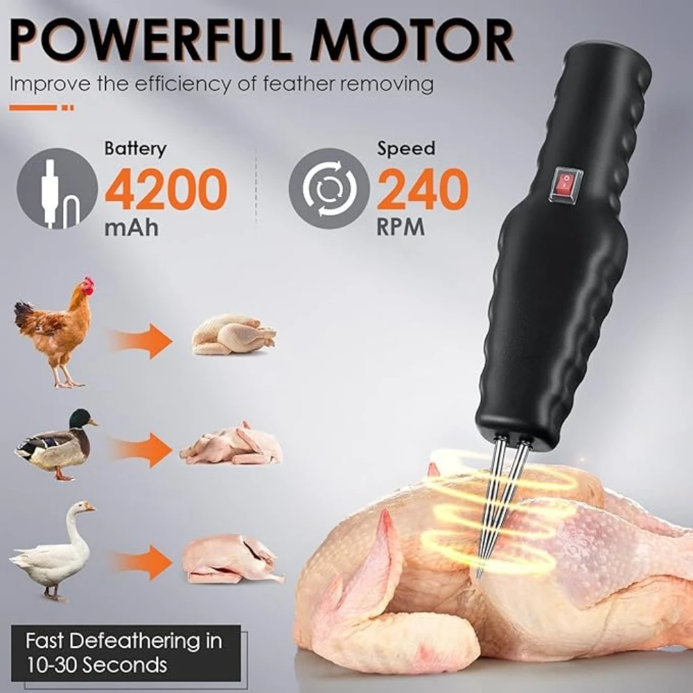 1–4 Stück geflügelte elektrische Federzupfer-Schnellzupfermaschine, tragbare Federentfernung für Huhn, Ente, Gans, Truthahn-Werkzeuge – Detail 2