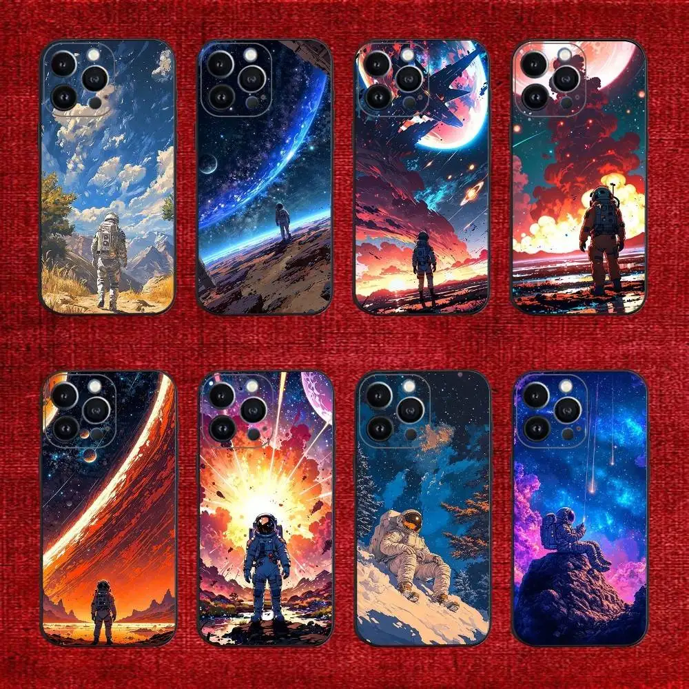 

Astronaut art Phone Case For iPhone 16e,16,15,14,13,12,11,Pro,X,XS,Max,XR,Plus,Mini Soft Black Cover