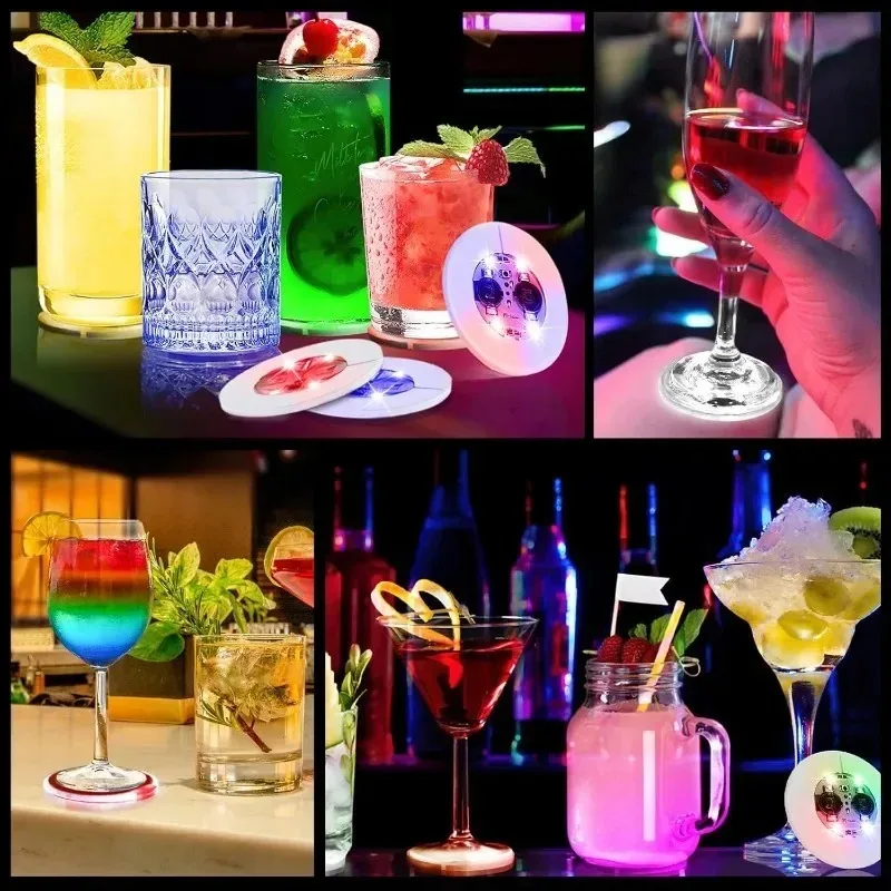 LED Coaster Sticker Luminous Drinking Glass Cup Pads Lamp Colorful Glowing Wine Bottle Mats Bar Cocktail Drink Cups Mats Sticker