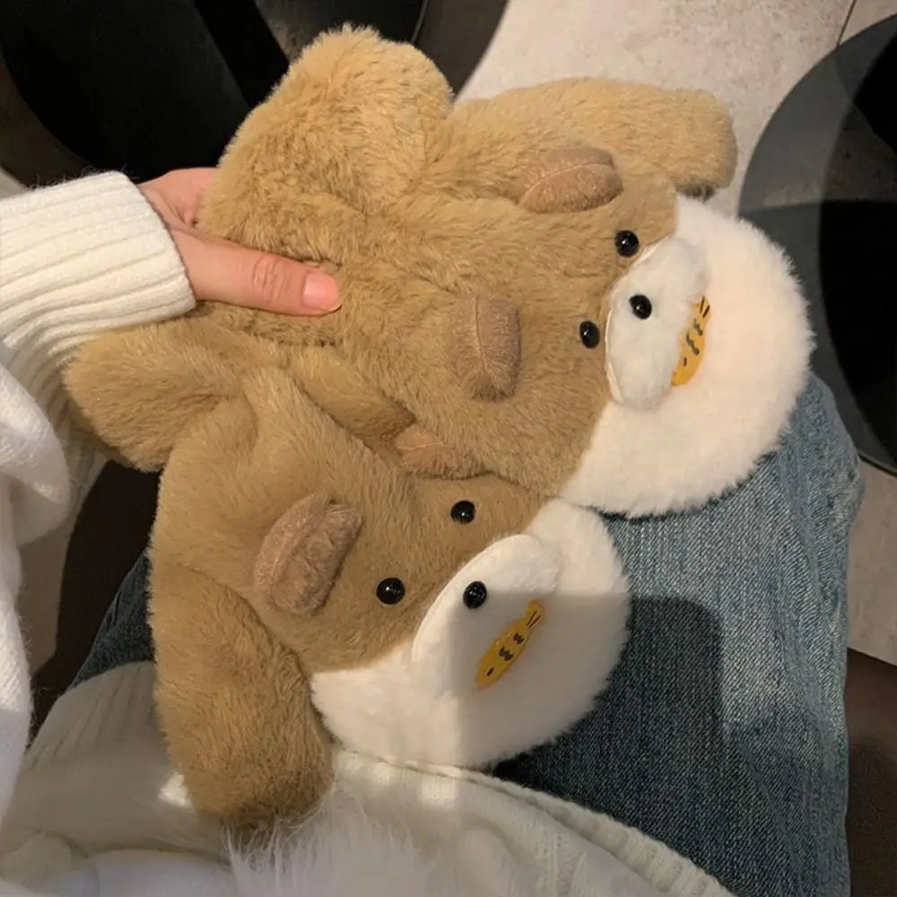 Finger Gloves Bear Earmuff Scarf Eat Fish Hanging Rope Winter Plush Earflap Windproof Thickened Plush Scarf Glove Set Skiing