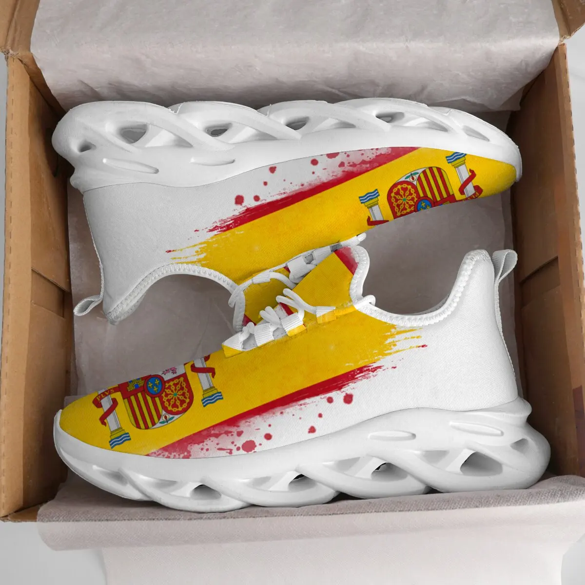 

Women's Shoes Lace Up Casual Flats Spain National Flag Splatter Athletic Running Shoes Tennis Sports Shoe Athletic Male Sneakers