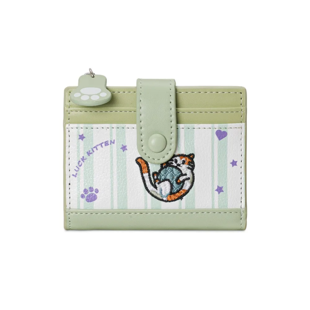 

Portable Korean Style Embroidery Cat Wallet Purse Ultra Thin Card Bag Card Holder Short Clutch Coin Pouch Women