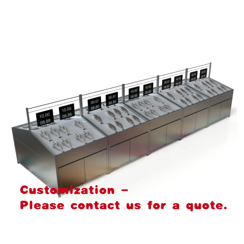 

custom.Stainless Steel Double-Sided Heavy Duty Supermarket Display Rack with 3 Shelves Seafood and Meat