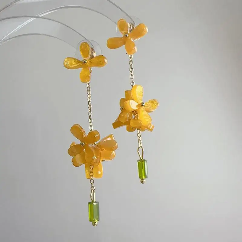 2024 New Arrival Retro Elegant Sweet Yellow Osmanthus Long Dangle Earrings For Women Fashion Acrylic Jewelry Accessories Gifts