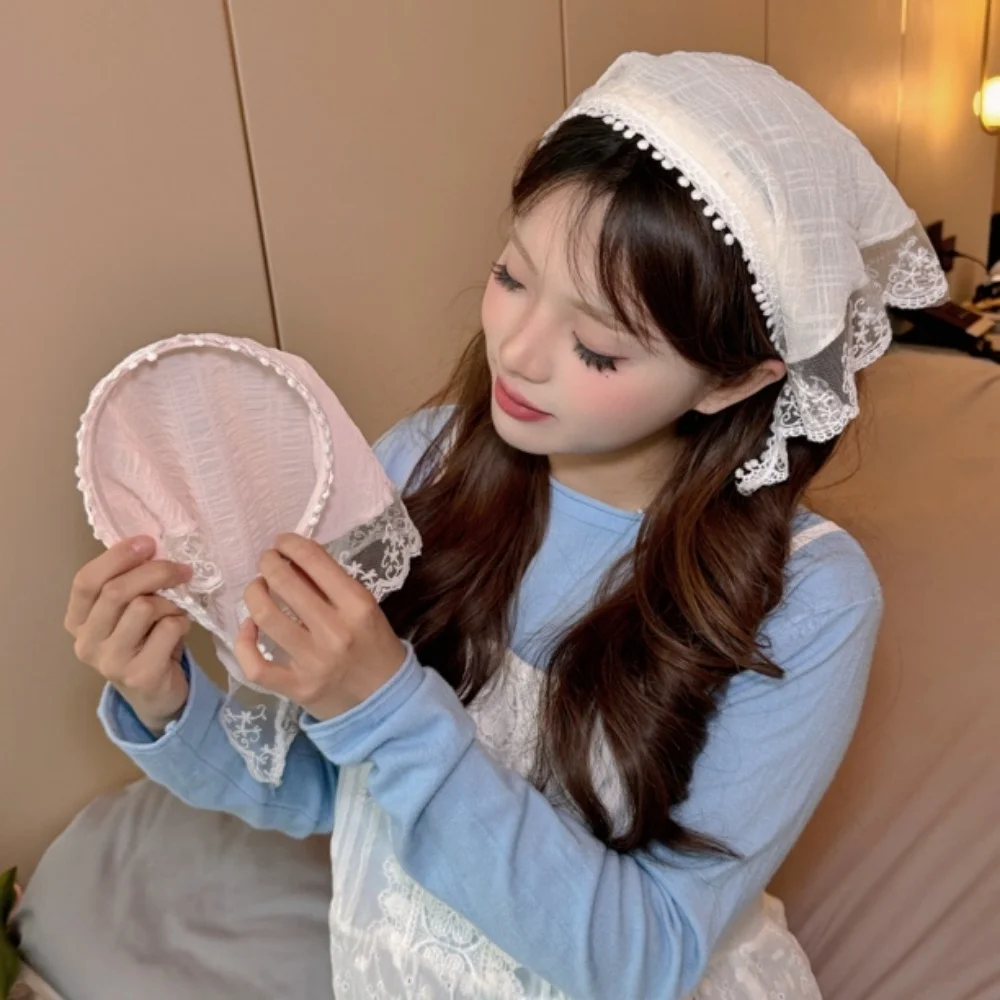 Retro Flower Lace Triangle Scarf Hair Band Korean Ins Lace Hair Scarf Women Sweet Girl Bandana Turban Headband Hair Accessories
