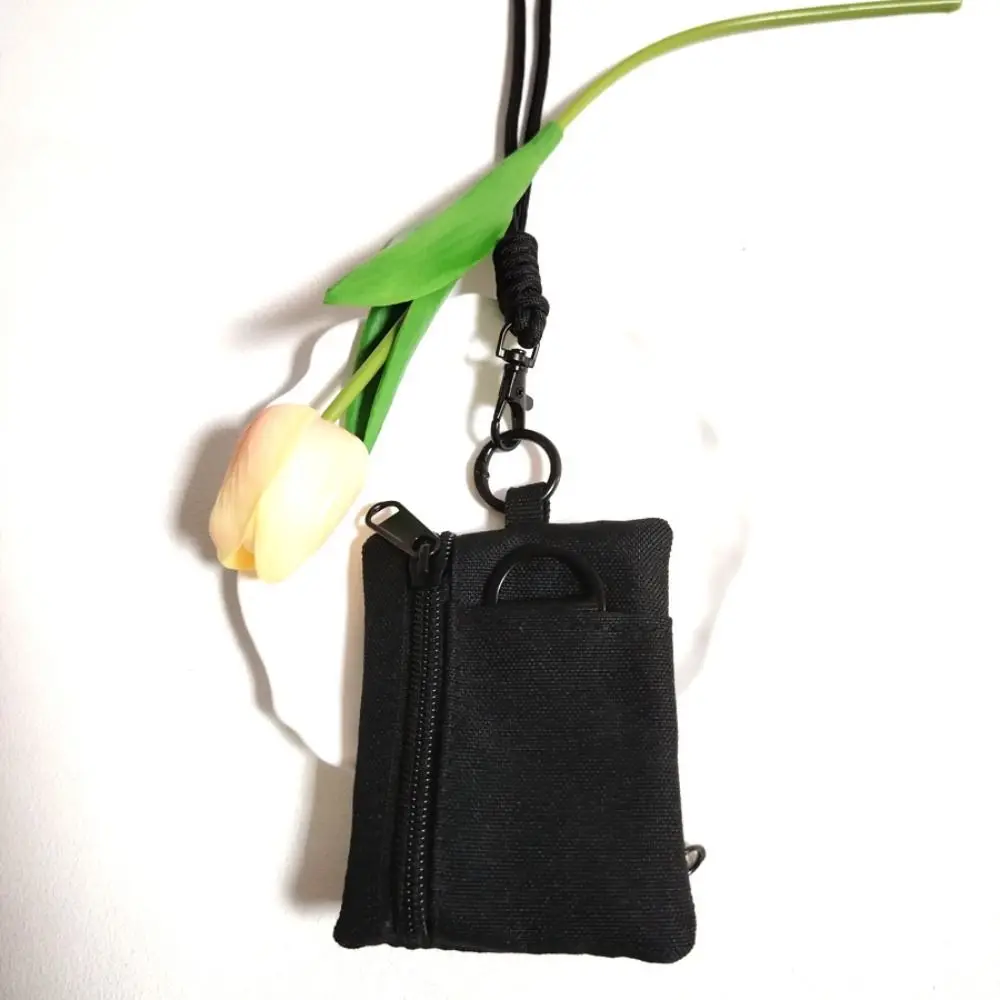 

Square Hanging Neck Coin Purse Zipper Casual Oxford Cloth Mini Wallet Nylon with Lanyard Small Card Holder Storage Bag