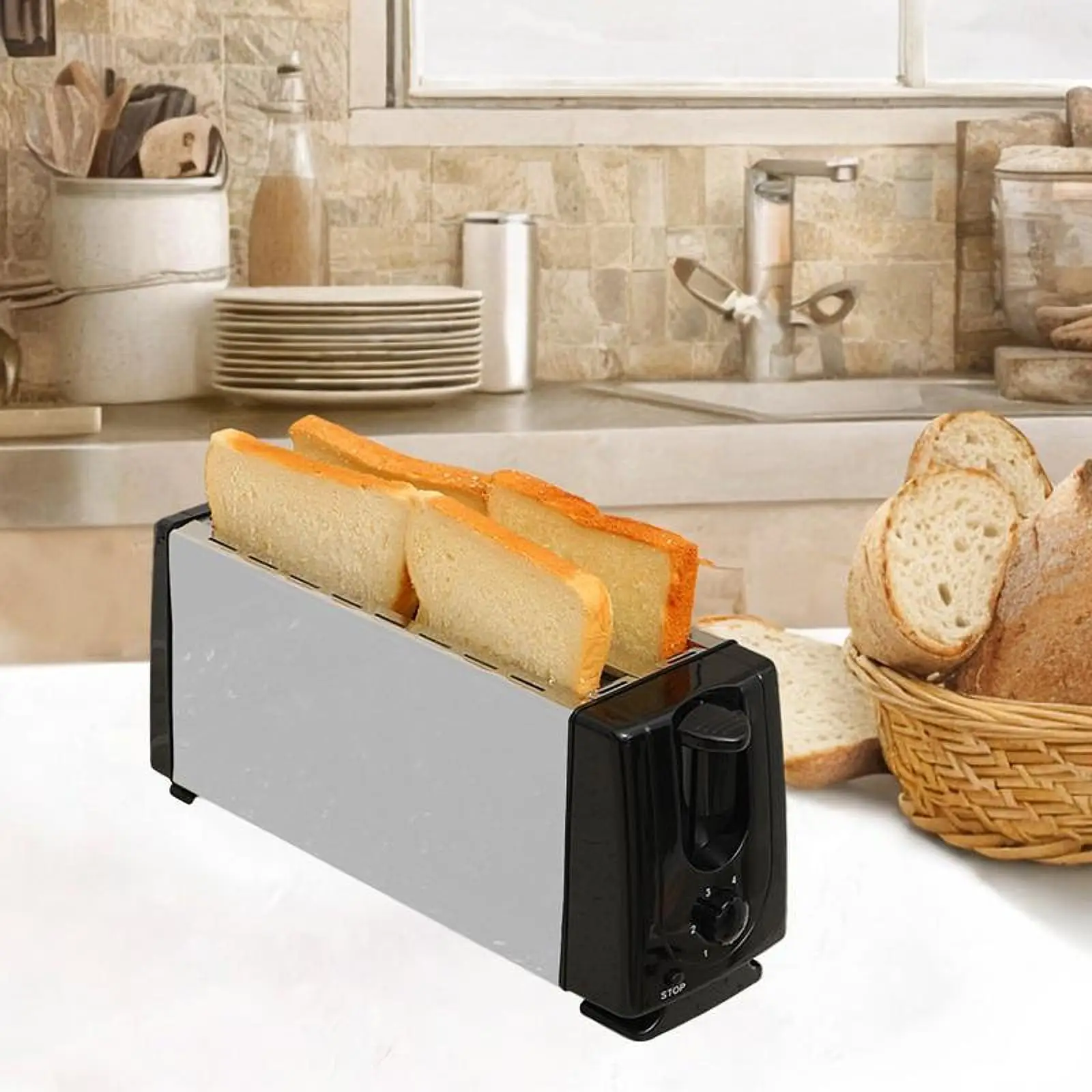 Counter Toaster 4 Slices US Plug Adapter Compact Bakeware Waffle Machine for Cooking Snacks Baking Puff Pastry Specialty Breads