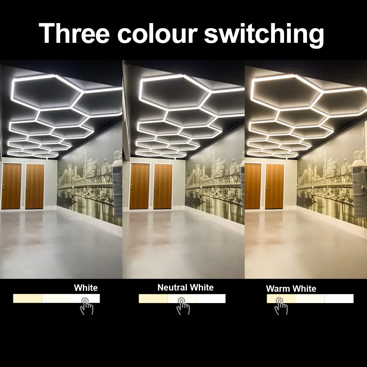 مسدس قلادة LED ضوء 3-Color قابل للتعديل 3000K-6500K عكس الضوء تصميم العسل الحديث سهل التركيب لشريط المرآب صالون #2