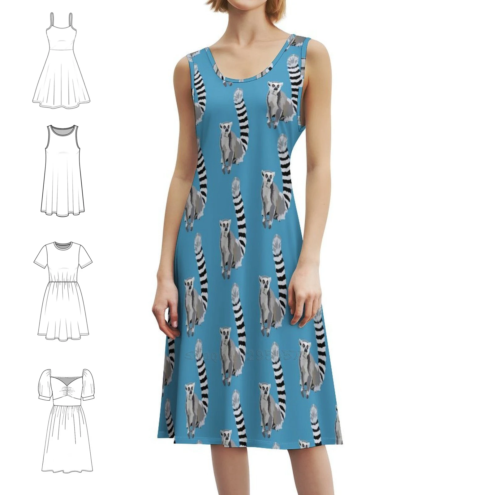 فستان قصير من R Is For Lemur Preppy للنساء على شكل حرف a فضفاض مناسب فستان يوم غير رسمي بحلقة ذيل ليمور للحياة البرية وحفلات الطبيعة #1