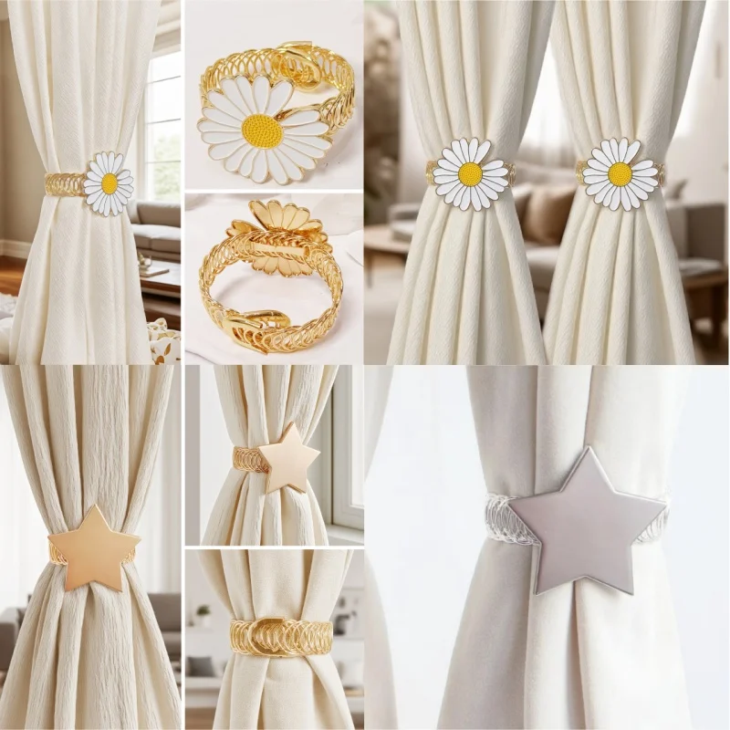 Fibbia per tenda stella a cinque punte decorazione per la casa accessori per fibbia per tenda margherita in metallo accessori per la decorazione della cravatta per tende