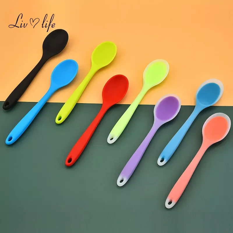 8 Colors Silicone Spoon Heat Resistant Easy To Clean Non-stick Rice Spoons High Temperature Spoon Tableware Utensil Kitchen Tool