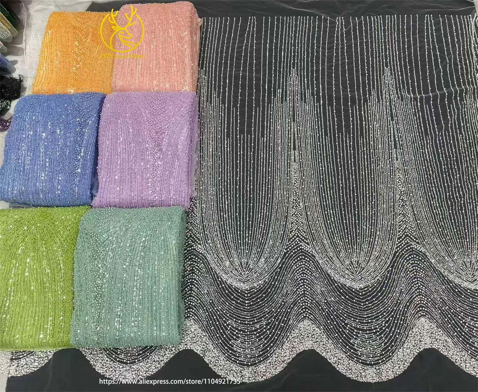 Newest African Heavy Beaded Lace Fabric 5 Yards High Quality Luxury French Sequins Embroidery Bridal Wedding Lace Fabrics