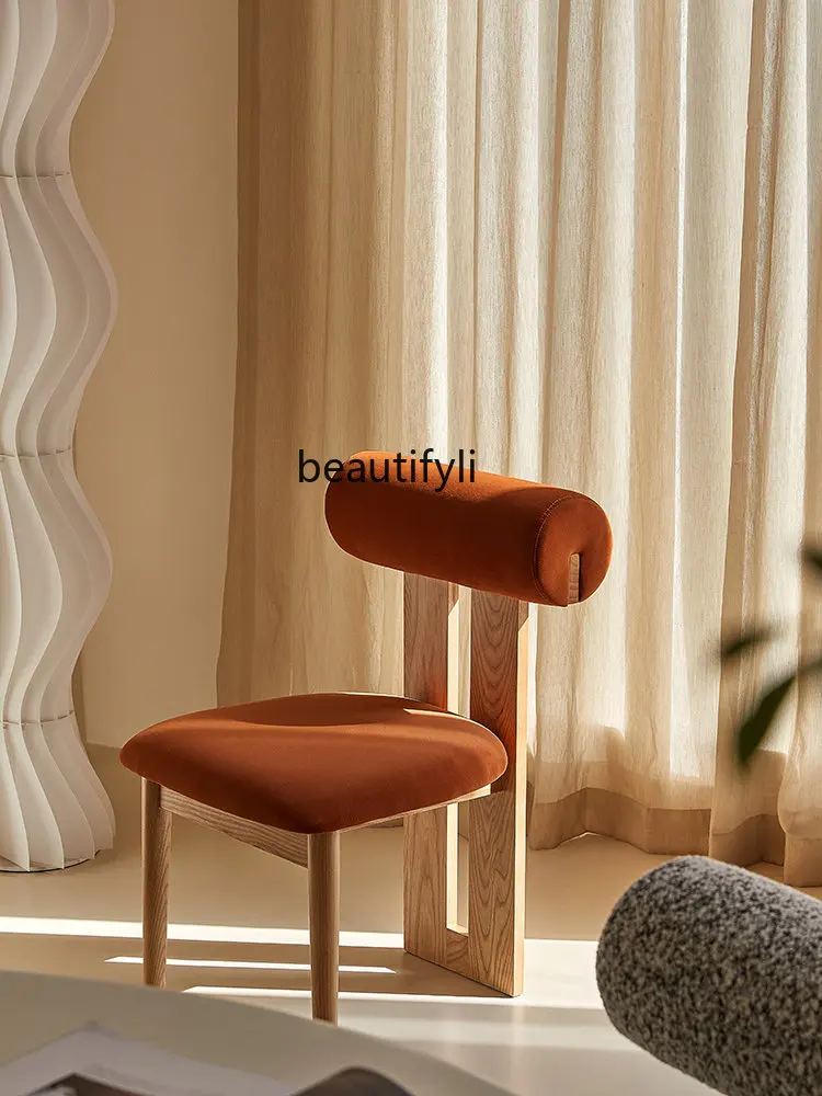 Light Luxury Solid Wood Soft Bag Dining Chair Retro Domestic Restaurant Armchair Small Apartment Mid-Ancient Chair