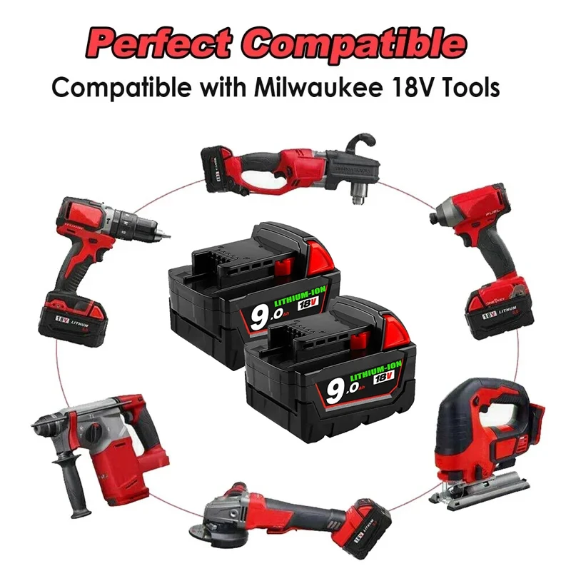 بطارية ليثيوم بديلة لـ Milwaukee M18 ، 18 فولت ، 9.0 أمبير ، 48-11-50 ، 48-11-50 ، بطارية 42-22