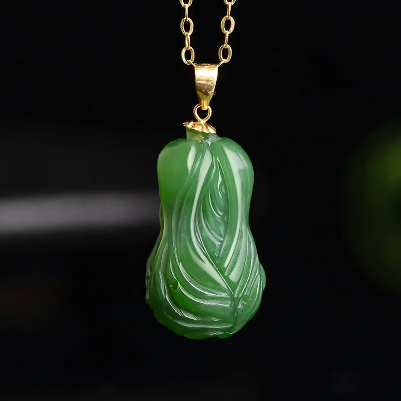 Mai Chuang/Hand Carved/silver inlay heTian jade jasper cabbage Necklace Pendant Fashion Elegant Jewelry Men Women Couple Gift