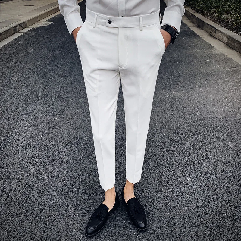 2024 Spring/Summer New Men's Slim Fit Small Feet Solid Color Casual Crop Pants Korean Youth Men's Suits