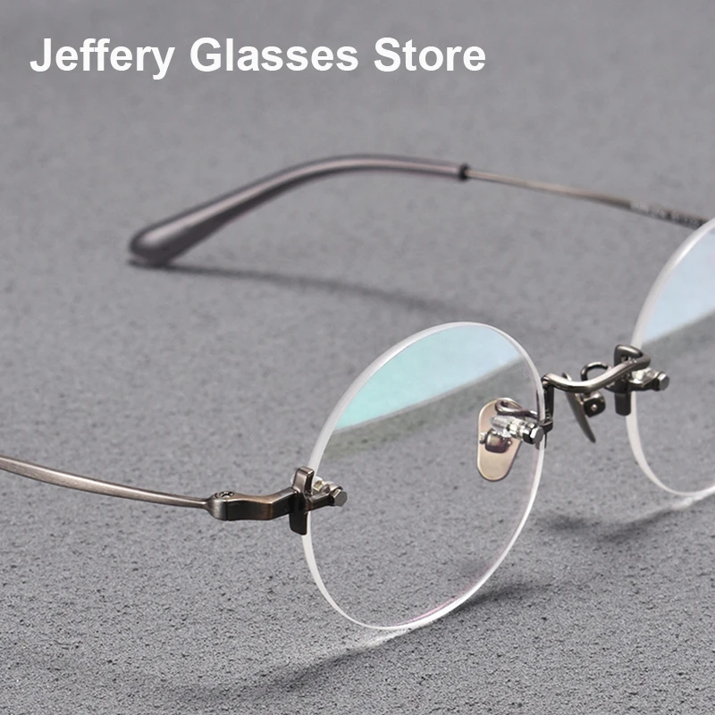 Japanese Vintage Round Rimless Glasses Frame Men Women Fashion Pure Titanium Optical Frameless Eyeglasses Reading Myopia Eyewear