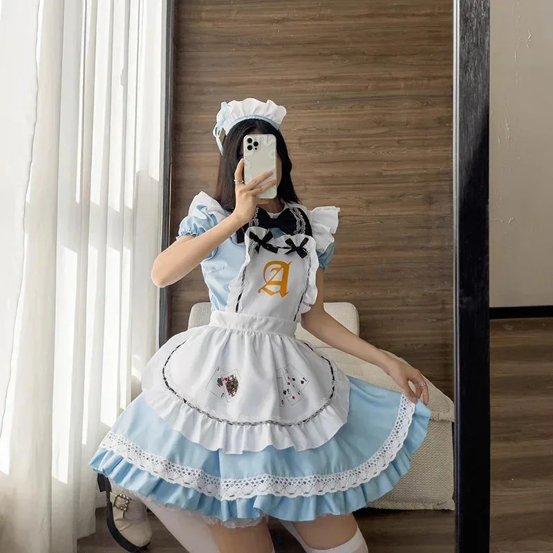 Sky05 Lolita Maid Dress Costumes Blue Alice Playing Cards Cosplay For Girls Woman Waitress Alice Poker Maid Party Stage Co99JIu@