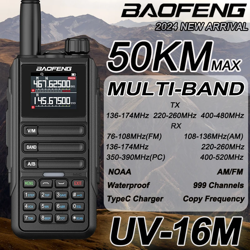 2024 Baofeng วอล์คกี้ทอล์คกี้ UV-16M ไร้สายคัดลอกความถี่ Mulit band AM FM กันน้ำแบบพกพาวิทยุ2ทางชนิด C UV16อัพเดทใหม่