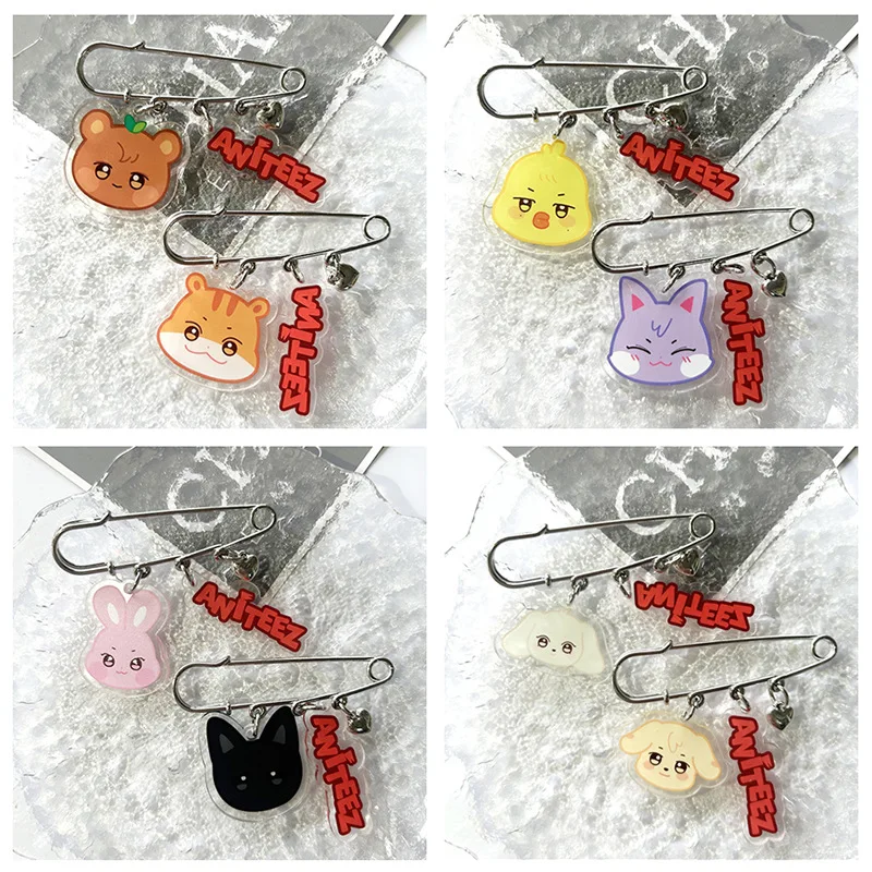 Kpop ATEEZ Brooch ANITEEZ Cartoon Cute Animal Acrylic Pendant Bag Clothes Accessories Pins Yunho Yeosang Fans Collection Gift