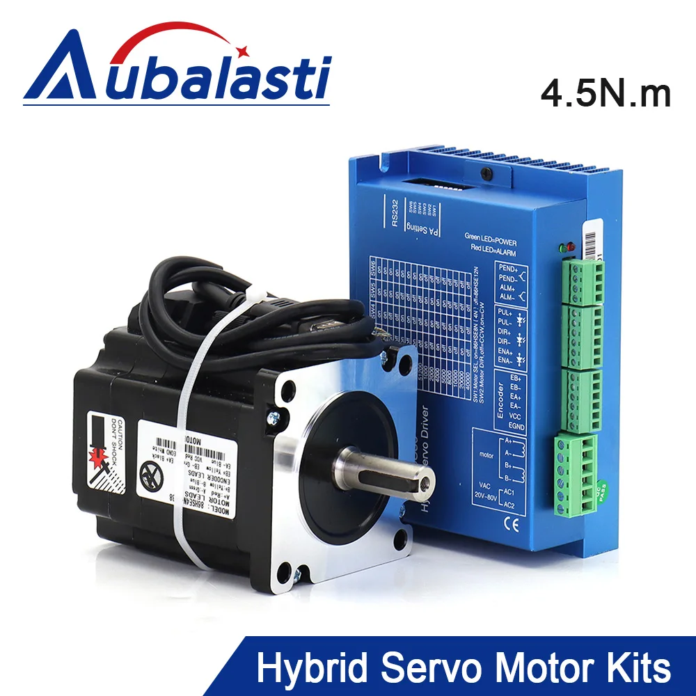 

Aubalasti Hybrid Servo Motor Driver Kits NEMA34 4.5N.m 3000RPM 20-80VAC High Speed Stepper Servo Motor HSS86 + 86HSE4N