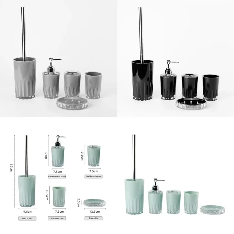 Light Luxury 5 Piece Plastic Bathroom Accessory Set with Toilet Brush Holder Soap Box and Toothbrush Cup