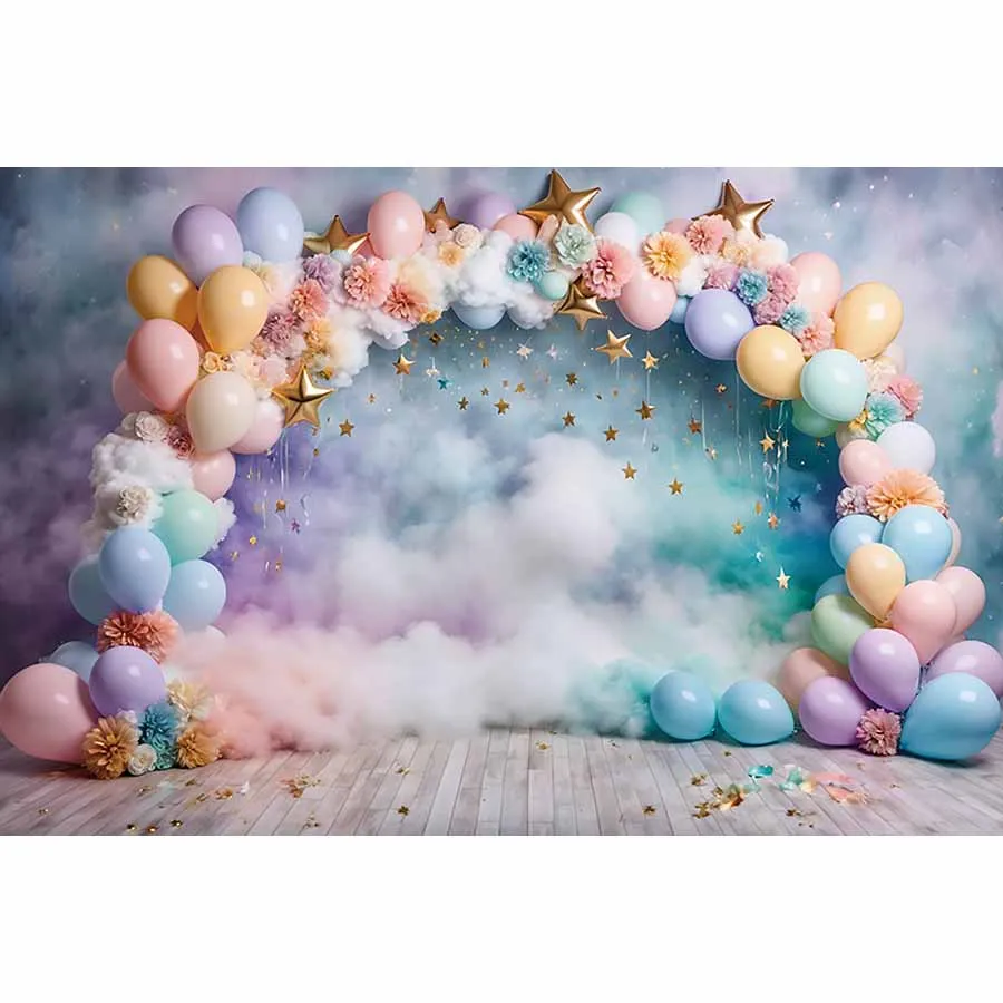 MEHOFOND Toile De Fond Arc-en-Ciel Nuage Coloré 2,1x1,5m – Parfait Pour Anniversaire Enfant, Photobooth Fille, Décoration Fête Avec Points Dorés Magiques