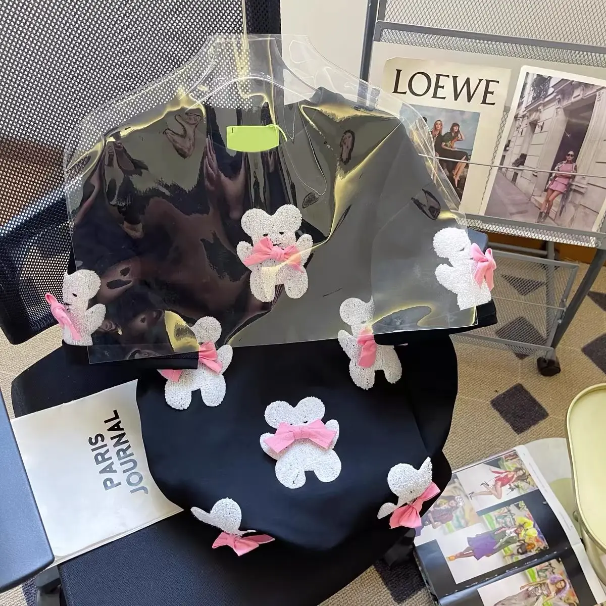 2025 Summer Embroidered Bear 3D Bow Short Sleeve T-Shirt Women Korean Cute Tee Kawaii Clothes Oversized Casual T Shirts Y2k Tops