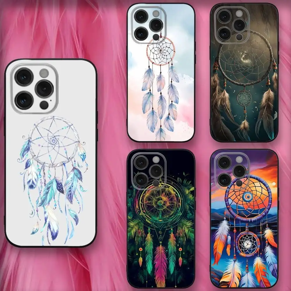 

Dreamcatcher Feather Phone Case For iPhone 16,se4,15,14,13,12,11,Pro,X,XS,Max,XR,Plus,Mini Soft Black Cover
