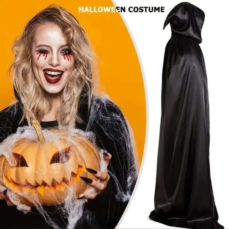 Halloween mantel Cape kostuum voor volwassenen en kinderen Zwarte tovenaarsgewaad Grim Reaper Cosplay Outfit voor feestprestaties