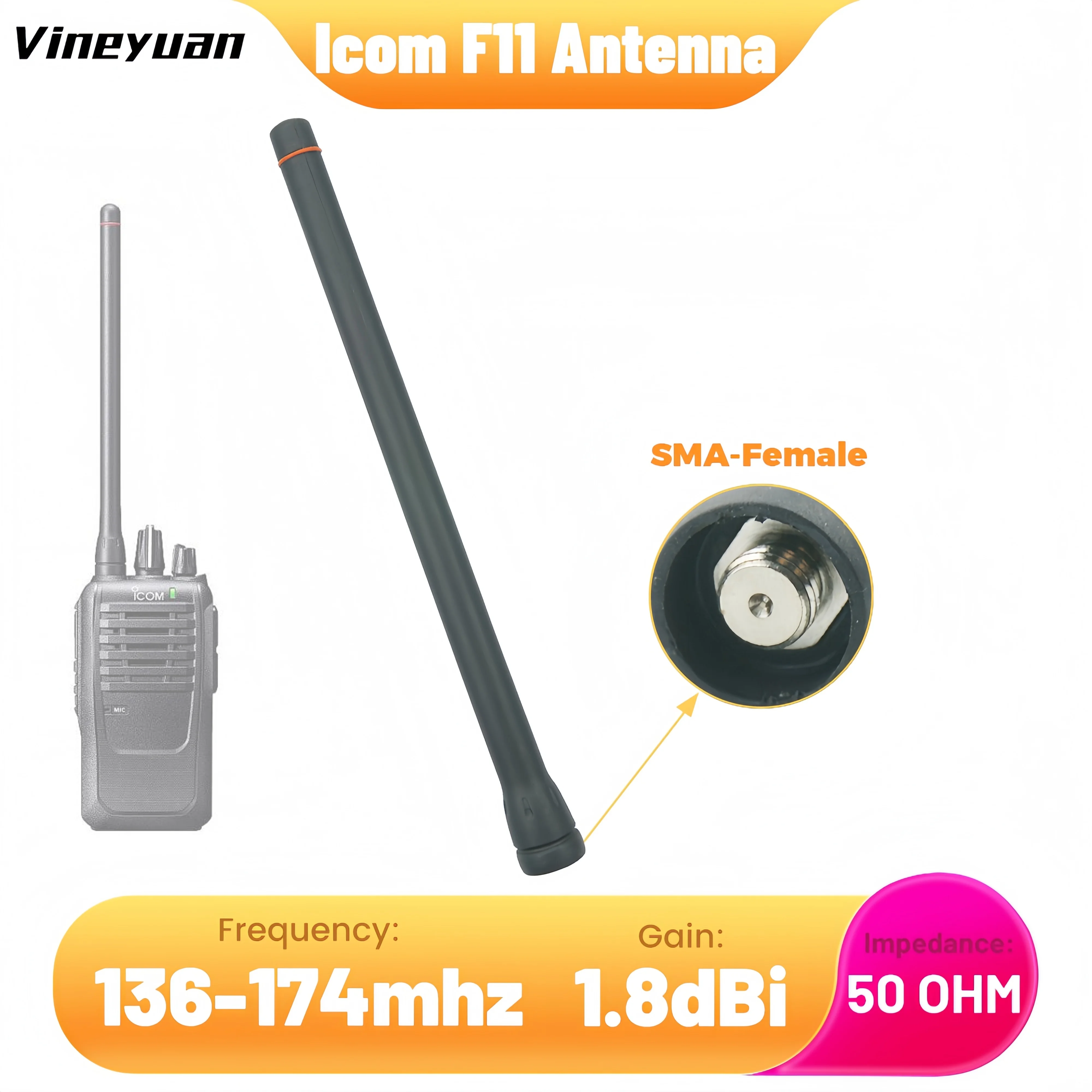 136-174MHZ VHF Antenna Rubber Handheld Radio Antenna for ICOM IC-F3 F11 F14 F15 F16 F70 F34 IC-F3000 F3002 F3023 F3029 F3011