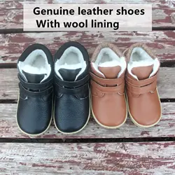 TONGLEPAO Children's boots, children's shoes, leather children's boots, thickening and warmth preservation in winter