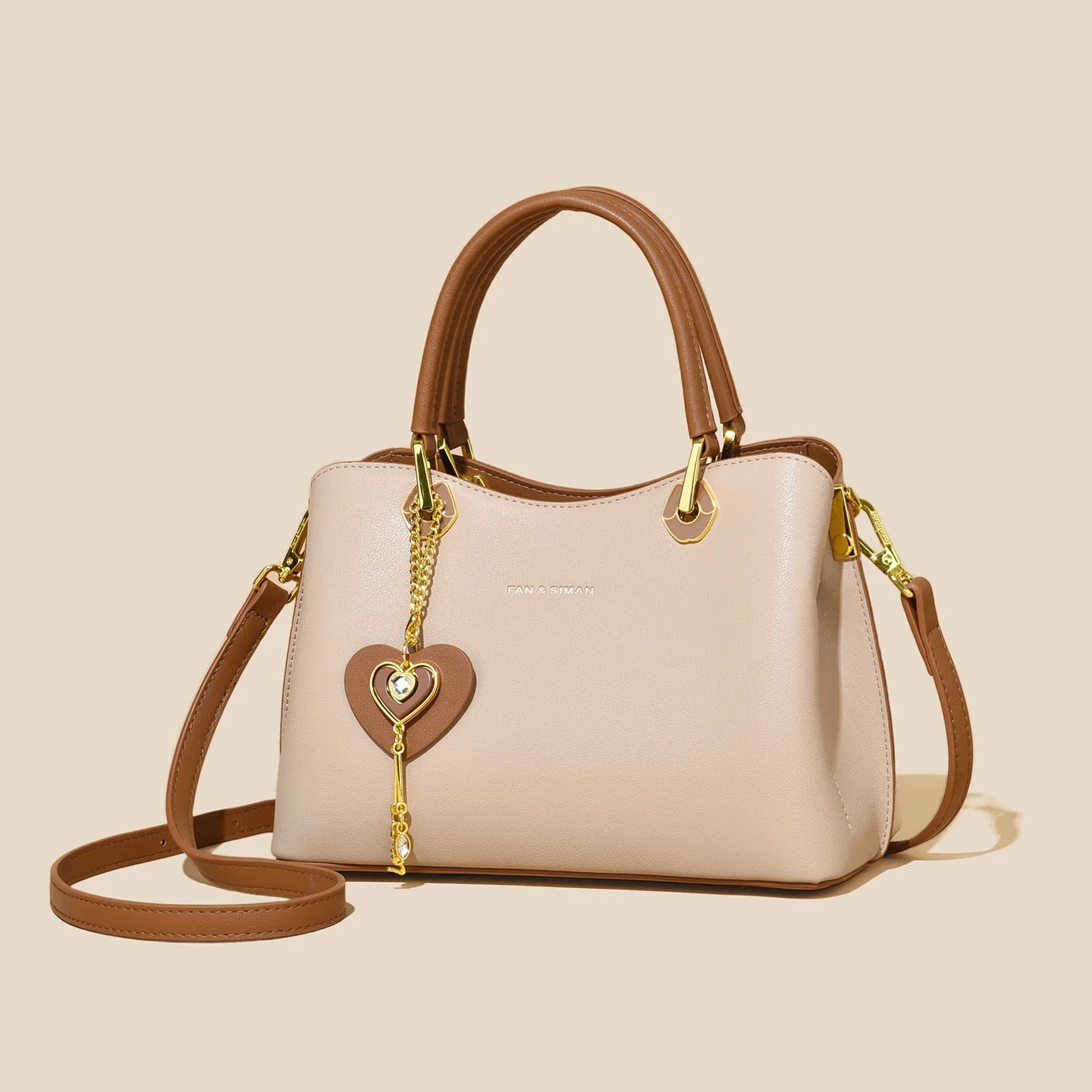 

Elegant Women's Top Handle Purse with Heart Shaped Pendant Commuting Tote Bag Luxury Designer Handbag Fashion Day Shoulder Bag