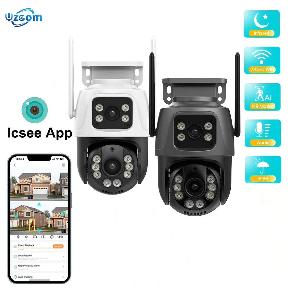 

Uzoom Dual Lens 360º WiFi Camera 4K Wireless Outdoor 6MP Video Surveillance with Human Detection Security Protection PTZ