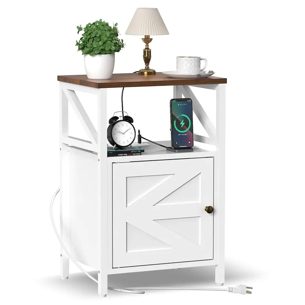 

Side Table With Charging Station - 3-Tier End Table Bedside Table Storage With Usb Ports And Outlets, Nightstand Accent Table