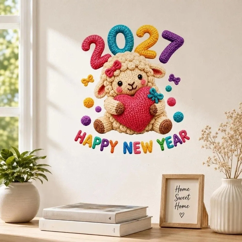 Colorful Happy New Year Window Stickers Large Size 2D Flat Print 5D Window Glass Decor Transparent Funny