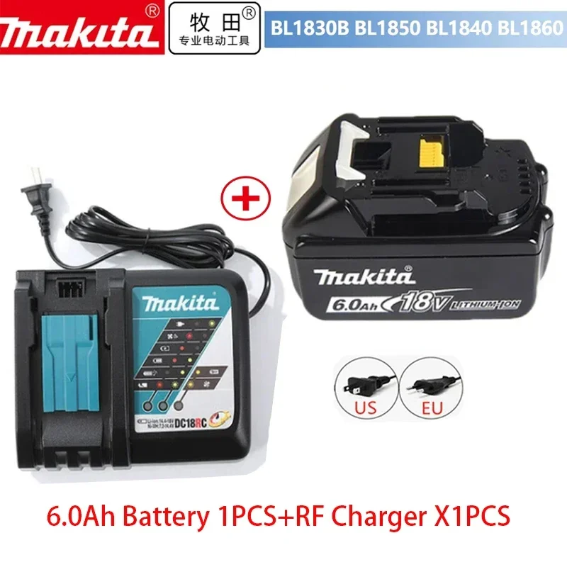 Batería recargable para herramientas eléctricas Makita, 100% Original, LED reemplazable de iones de litio, 6,0 Ah, 18V, BL1860B