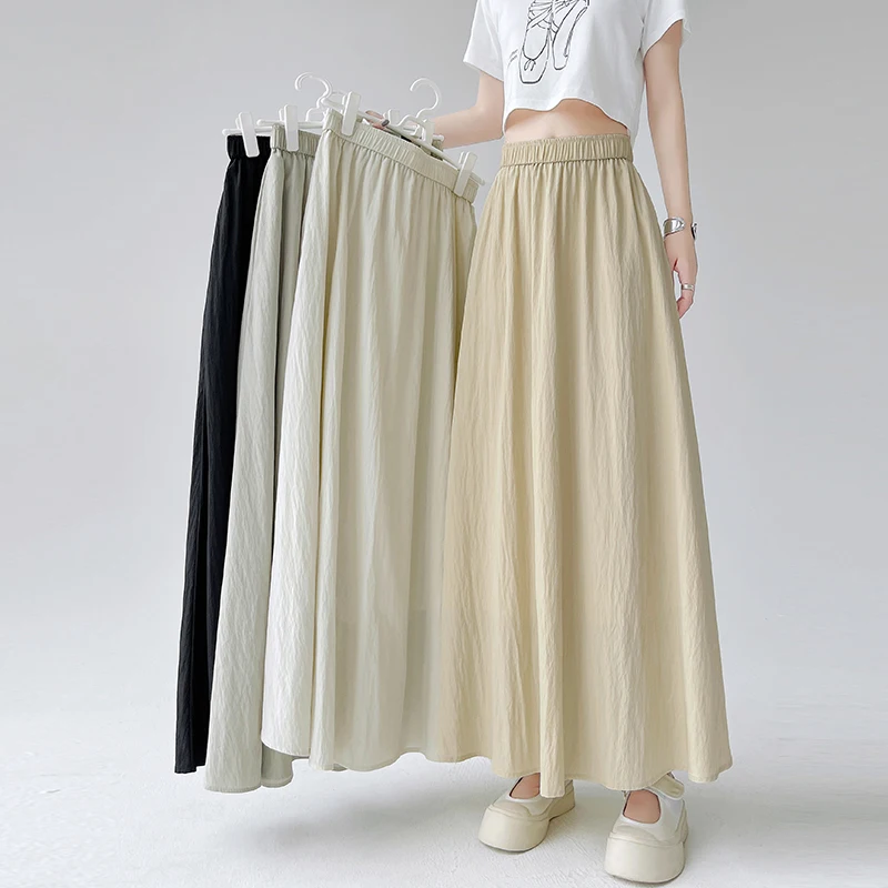 

Летняя тонкая юбка из ледяного шелка с большим воланом Sembach, женская, с высокой талией, А-силуэт, миди, дышащая, комфортная, полиэстер