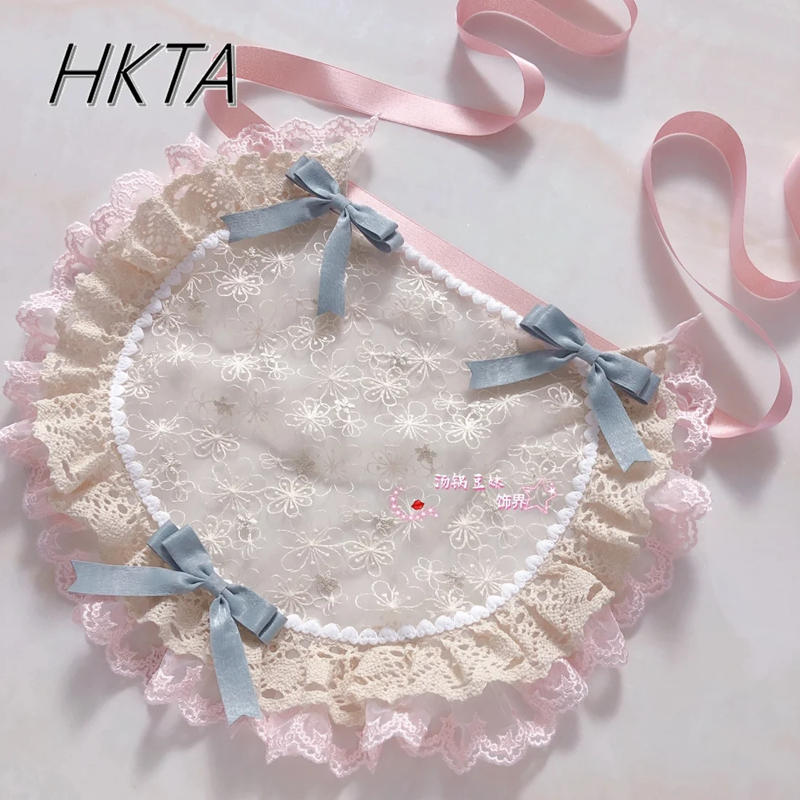 Original Lolita Handmade ญี่ปุ่นน่ารักผ้ากันเปื้อนผู้หญิงสาวหวานโบว์น่ารักลูกไม้กาแฟสีชมพูสีเขียว Bowknot ผ้ากันเปื้อนขนาดเล็ก