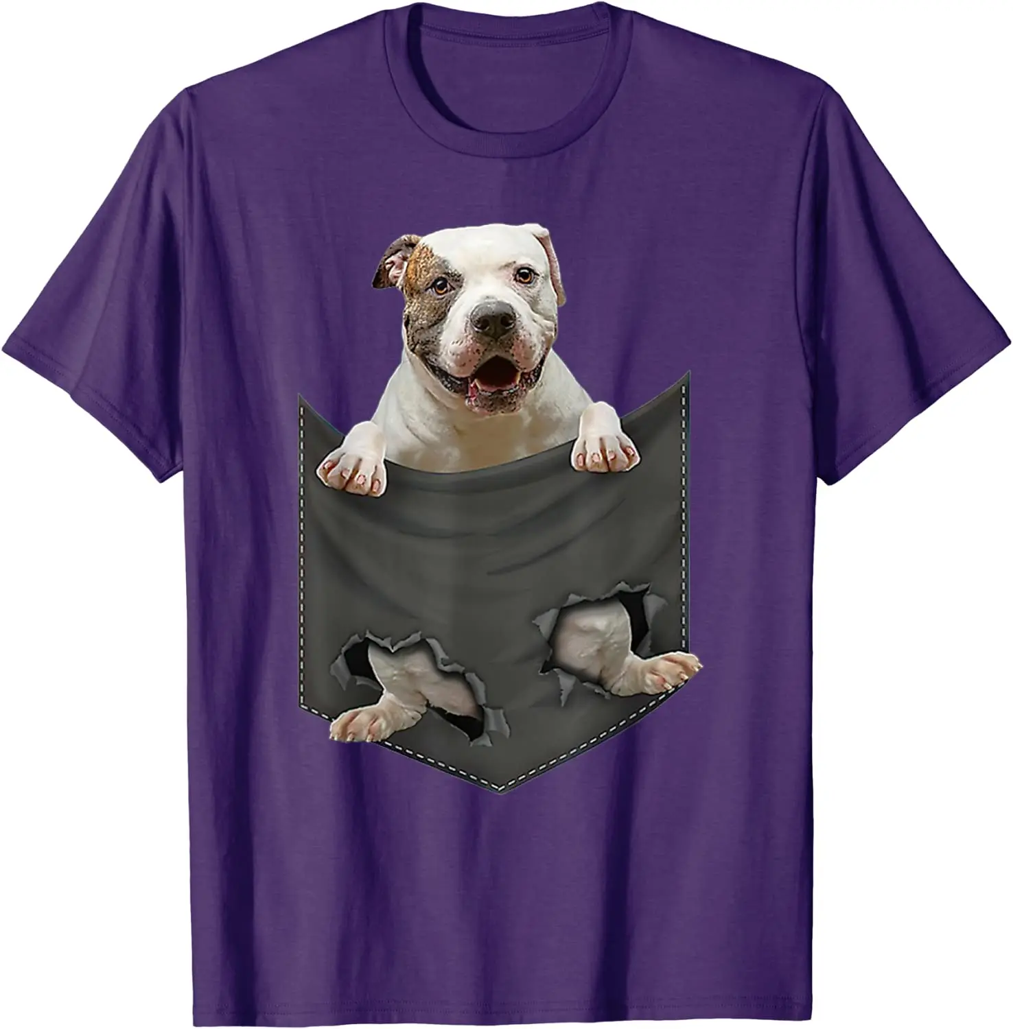 American Bulldog Dog In Pocket, Dog Lovers Gift T-Shirt Short Sleeve Casual 100% Cotton O-Neck Summer Mens T-shirt Size S-3XL