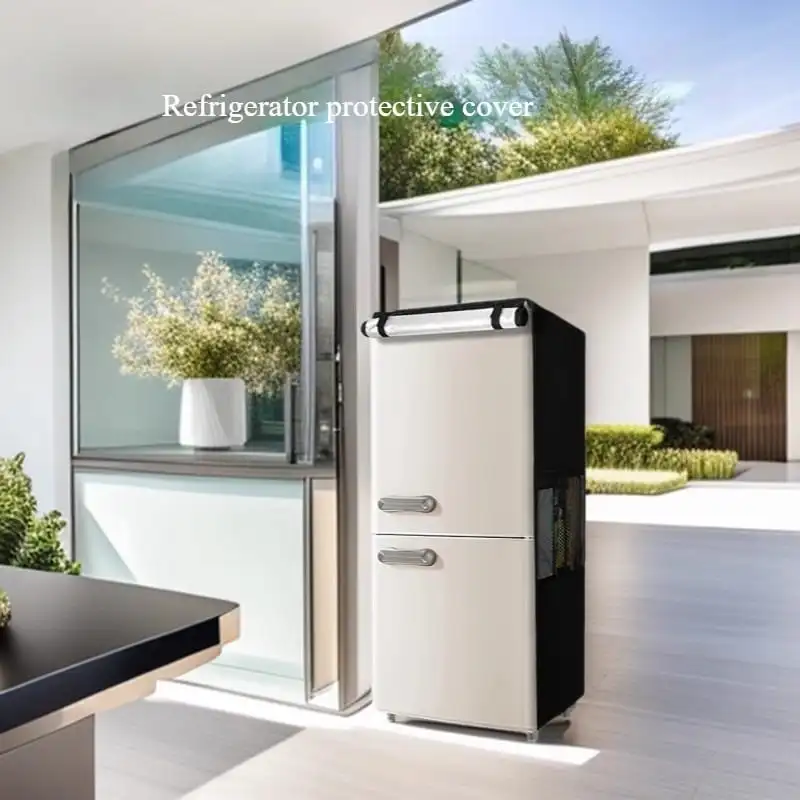 Refrigerator Cover Waterproof Dustproof Roll Top Fridge Protector Heavy Duty Indoor Outdoor Fridge Dust Cover with Side Storage