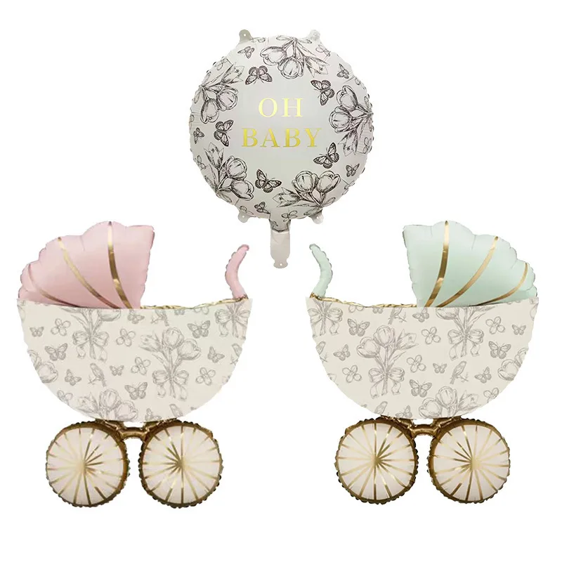 1/2 Stück Neuer Mattgrüner Rosa Kinderwagen-Ballon 'Oh Baby' Aluminiumfolienballon Babyparty-Dekorationsballon Geburtstagsgeschenk
